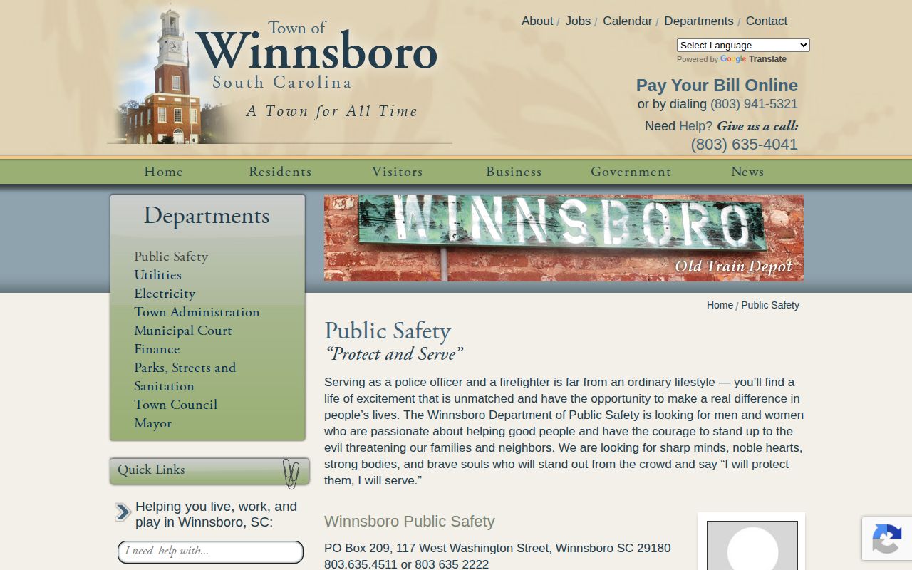 Fairfield County Winnsboro Department of Public Safety arrest-record contact page